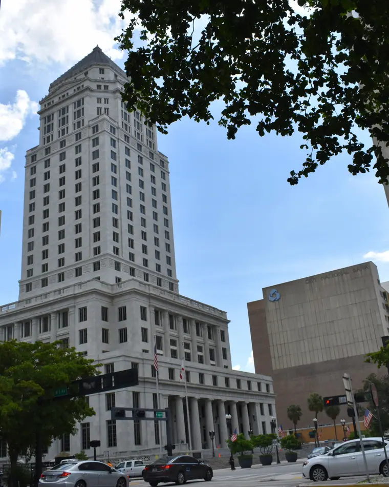 The 1928 Dade County Courthouse tower rising above downtown Miami.